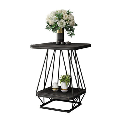 Contemporary Nordic Square Geometric Slab Iron End Table 2-Tier For Living Room