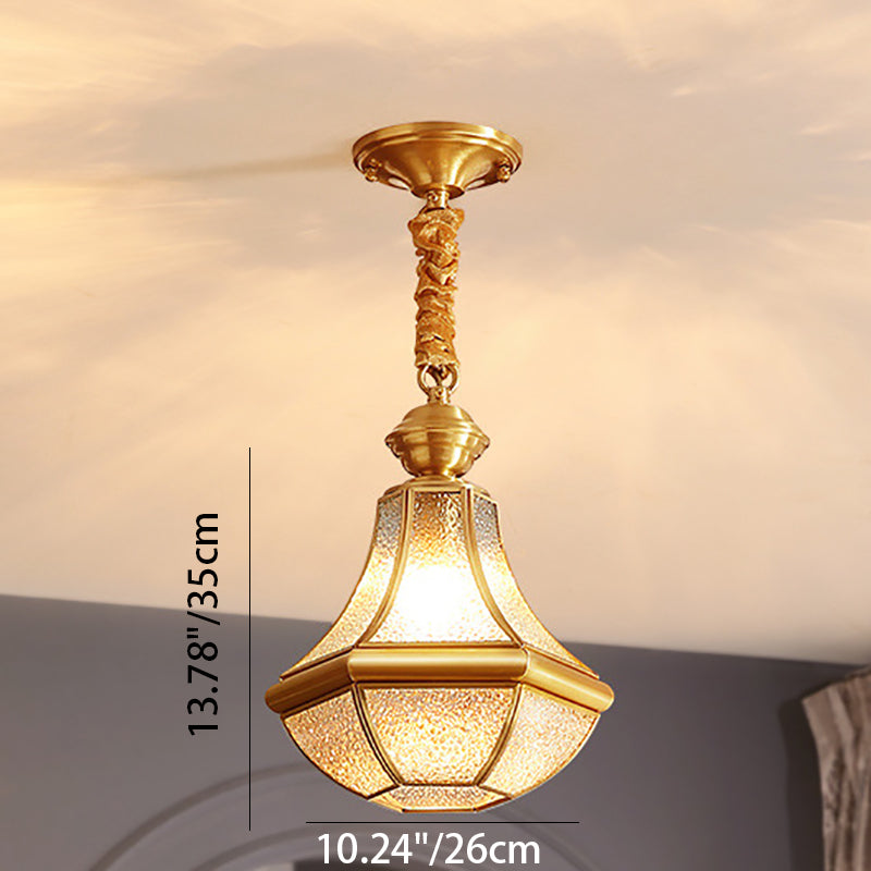 Modern Luxury Gold Finish Frame Geometric Glass Shade 1-Light Pendant Light For Bedroom