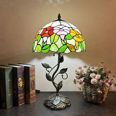 Traditional Tiffany Dome Iron Glass 1-Light Table Lamp For Living Room