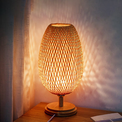 Lampe de table ovale ronde à 1 lumière en bambou minimaliste chinois 