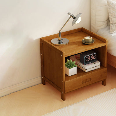 Modern Minimalist Rectangular Bamboo Density Panel Nightstand 1/3 Drawer For Bedroom