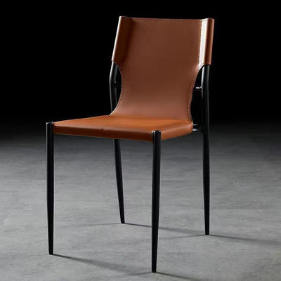 Contemporary Nordic Square Leather Carbon Steel Stackable Dining Chair Backrest For Dining Room