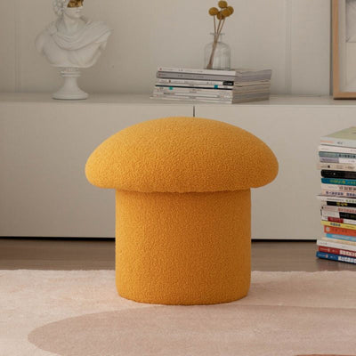 Contemporary Scandinavian Lambswool Cotton Hemp Sponge Wood Round Mushroom Vanity Stool Backless For Bedroom