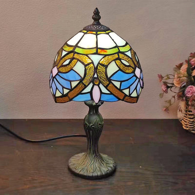 Traditional Tiffany Dome Flower Zinc Stained Glass 1-Light Table Lamp For Bedroom