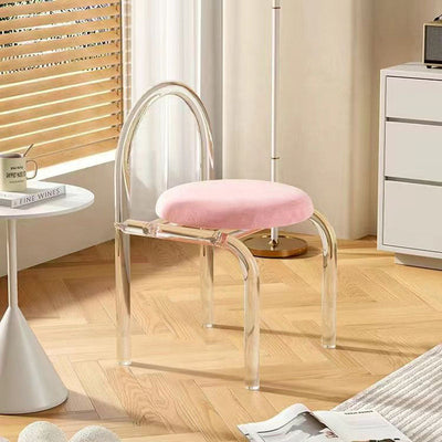 Modern Luxury Transparent Arched Frame Velvet Acrylic Vanity Stool Backrest For Bedroom