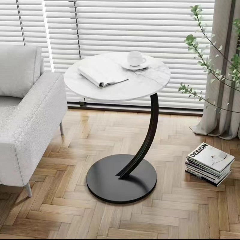 Modern Minimalist Round Wood Grain MDF Stainless Steel End Table For Living Room