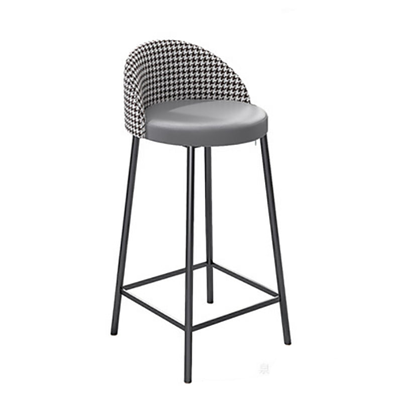 Contemporary Scandinavian Round PU Leather Iron Frame Bar Stool Low Back Footrest For Dining Room