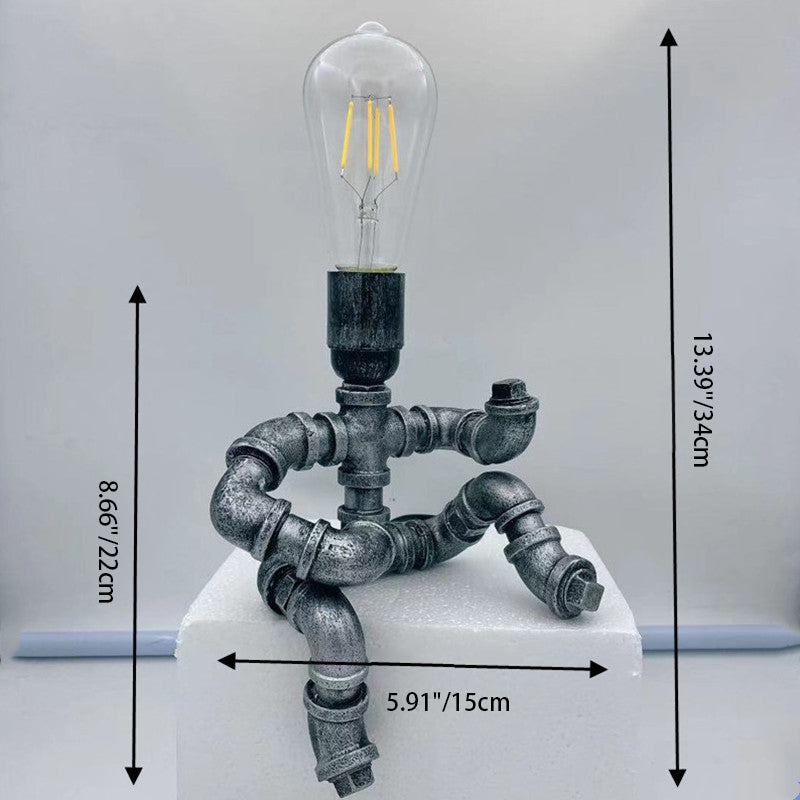 Contemporary Industrial Iron Water Pipe Robot Design 1-Light Table Lamp For Bedroom