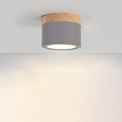 Contemporary Scandinavian Wood Iron Acrylic Cylinder LED Flush Mount Ceiling Light For Hallway