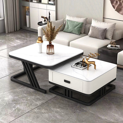 Modern Luxury Board Top Iron Frame Square Nesting Coffee Table Drawer For Living Room