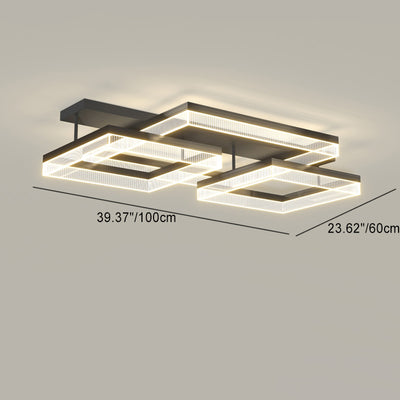 Modern Minimalist Aluminum Iron Acrylic Square Rectangular LED Flush Mount Ceiling Light For Living Room