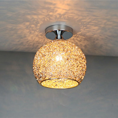 Contemporary Scandinavian Iron Aluminum Weaving Ball 1-Light Semi-Flush Mount Ceiling Light For Hallway