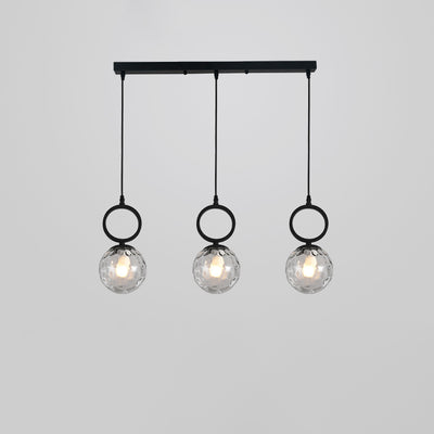 Contemporary Nordic Glass Iron Ball Ring 3-Light Island Light Chandeliers For Dining Room