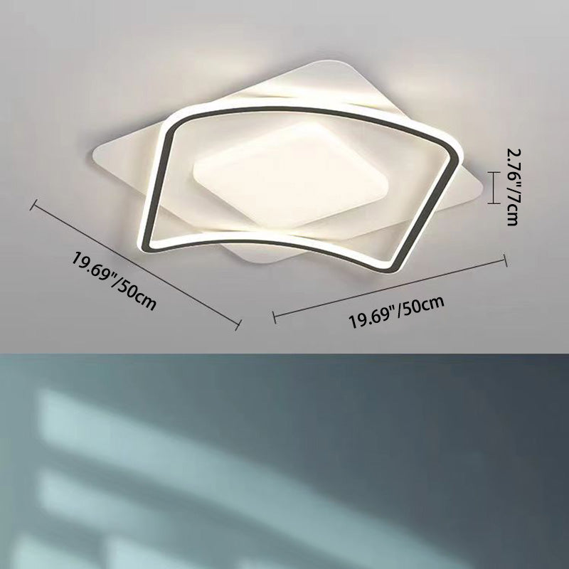 Modern Minimalist Wave Round Square Hardware Acrylic LED Flush Mount Ceiling Light For Bedroom