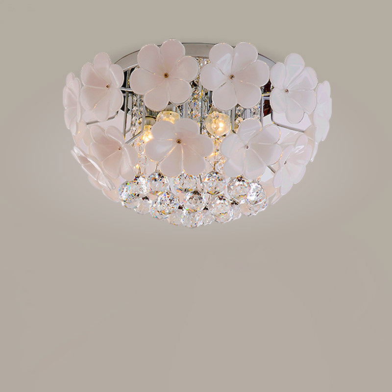 Contemporary Scandinavian Branch Floral Glass Crystal Metal 1/4/6/8/10 Light Flush Mount Ceiling Light For Living Room