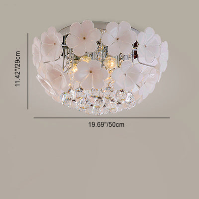 Contemporary Scandinavian Branch Floral Glass Crystal Metal 1/4/6/8/10 Light Flush Mount Ceiling Light For Living Room