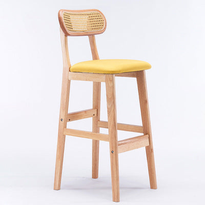 Modern Minimalist PU Leather Rattan Upholstered Rubberwood Counter Stool Open Back Footrest For Kitchen