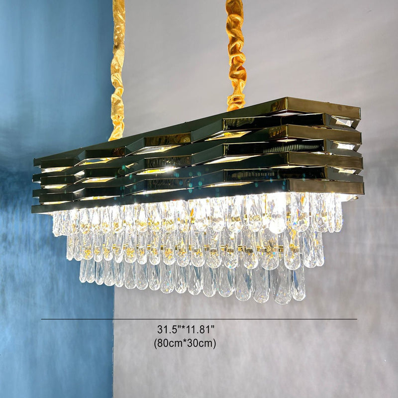 Contemporary Luxury Square Stacked Branch Crystal Metal Stainless Steel 5/7/8/9 Light Chandelier For Living Room