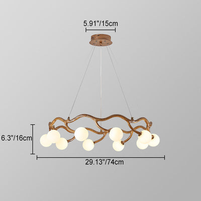 Contemporary Creative Round Tree Branch Hardware Glass 6/8/10/12 Light Chandelier For Living Room