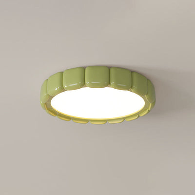 Contemporary Scandinavian Macaron Fiberglass Iron Round LED Flush Mount Ceiling Light For Bedroom