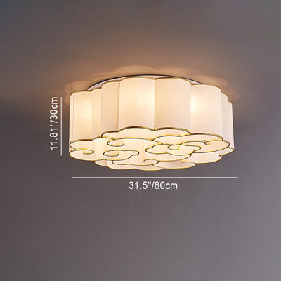 Traditional Chinese Iron Fabric Round Cloud 5/6/7/9/12/13 Light Flush Mount Ceiling Light For Bedroom