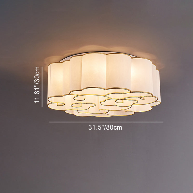 Traditional Chinese Iron Fabric Round Cloud 5/6/7/9/12/13 Light Flush Mount Ceiling Light For Bedroom