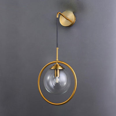 Contemporary Creative Round Iron Glass 1-Light Wall Sconce Lamp For Living Room