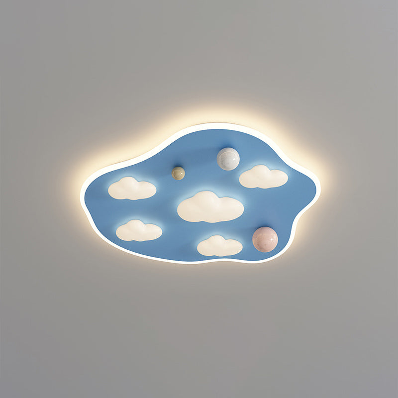 Contemporary Creative Kids Iron Acrylic Round Irregular Shape Mouse Cloud LED Flush Mount Ceiling Light For Bedroom