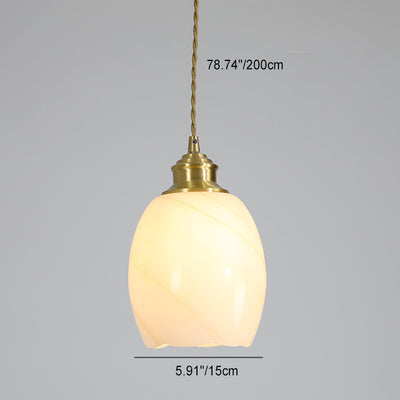 Modern Minimalist Flower Shaped All Brass Glass 1-Light Pendant Light For Bedroom