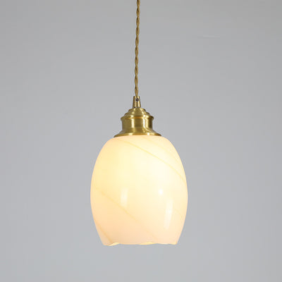 Modern Minimalist Flower Shaped All Brass Glass 1-Light Pendant Light For Bedroom