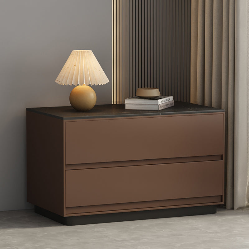 Modern Minimalist Rectangular Rock Slab Solid Wood Nightstand 2-Drawer For Bedroom