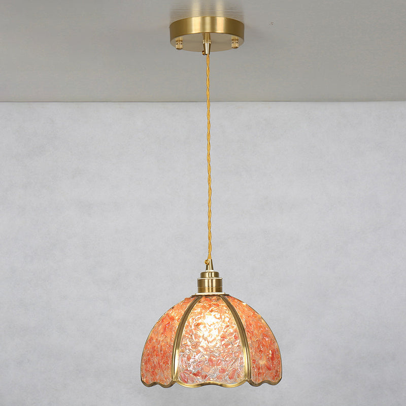 Modern Art Deco Half Round Ball Copper Crystal 1-Light Pendant Light For Dining Room