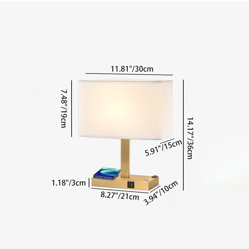 Modern Minimalist Rectangular Cloth Iron 1-Light Table Lamp For Living Room