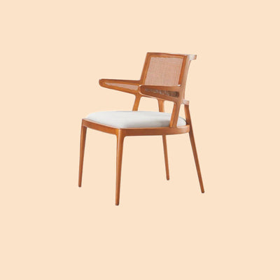 Contemporary Retro Square Microfiber Leather Upholstered Wood Dining Chair Rattan Backrest For Dining Room