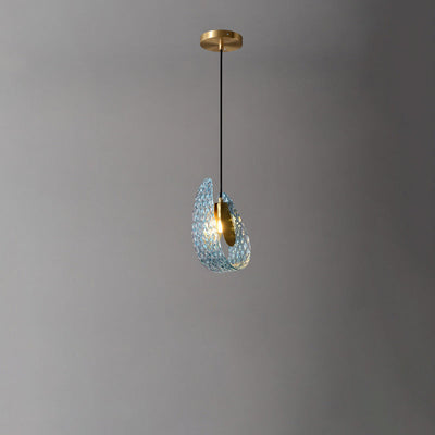 Contemporary Luxury Curved Textured Glass Brass 1-Light Pendant For Living Room