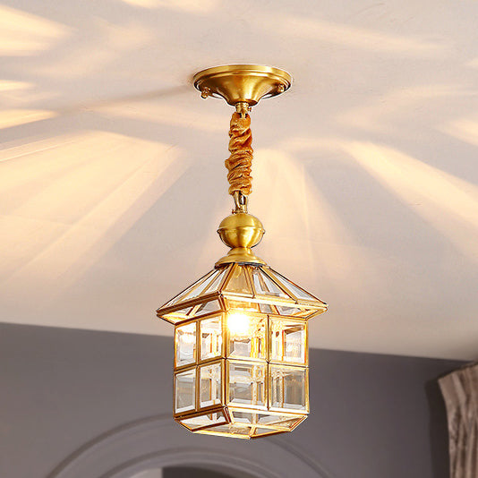 Modern Luxury Gold Finish Frame Geometric Glass Shade 1-Light Pendant Light For Bedroom