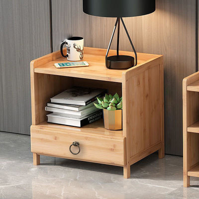 Modern Minimalist Rectangular Tabletop Solid Wood Nightstand 1/3-Drawer For Bedroom