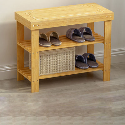 Traditional Chinese Rectangle Heather Bamboo Shoe Storage 2-Shelf For Entryways