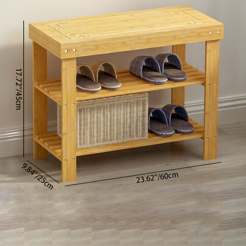 Traditional Chinese Rectangle Heather Bamboo Shoe Storage 2-Shelf For Entryways