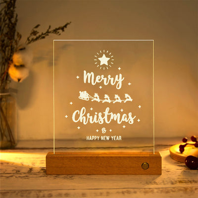 Modern Christmas Rectangular Acrylic Plate Solid Wood USB LED Table Lamp