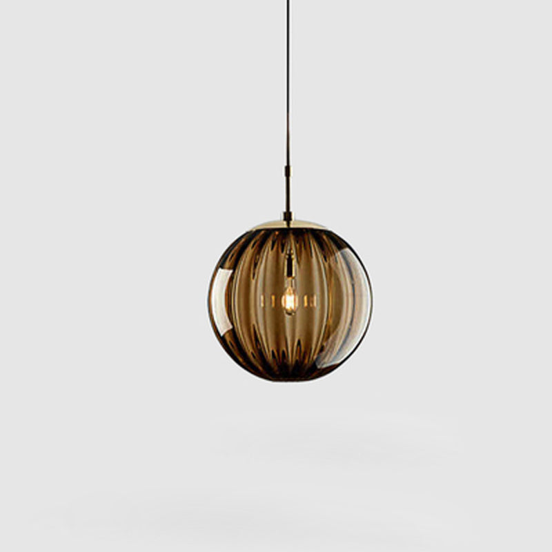 Contemporary Nordic Water-Ripple Glass Spherical Shade 1-Light Pendant Light For Living Room