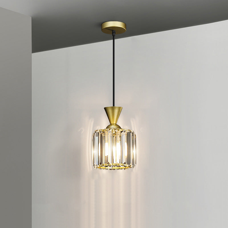 Contemporary Luxury Radiant Prismatic Clear Crystal Shade 1-Light Pendant Light For Living Room