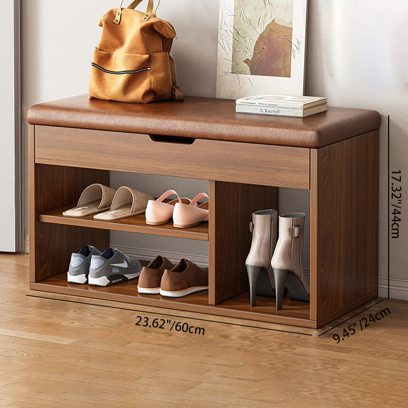 Modern Minimalist Rectangle Fabric PU Leather Wood Shoe Storage 3-Tier For Entryways