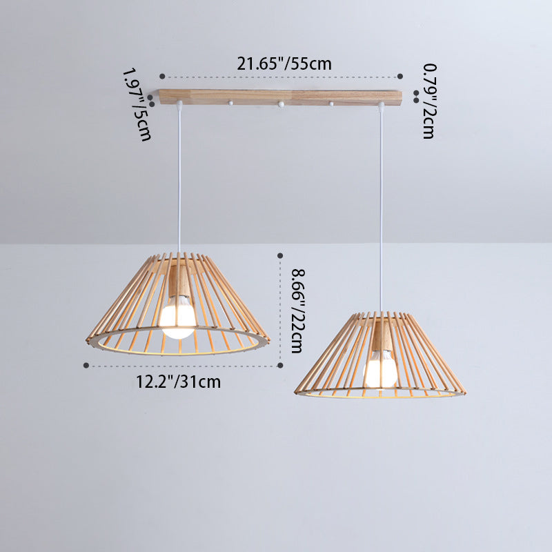 Traditional Japanese Round Trapezoidal Wood 1/2 Light Island Light Chandelier For Dining Room