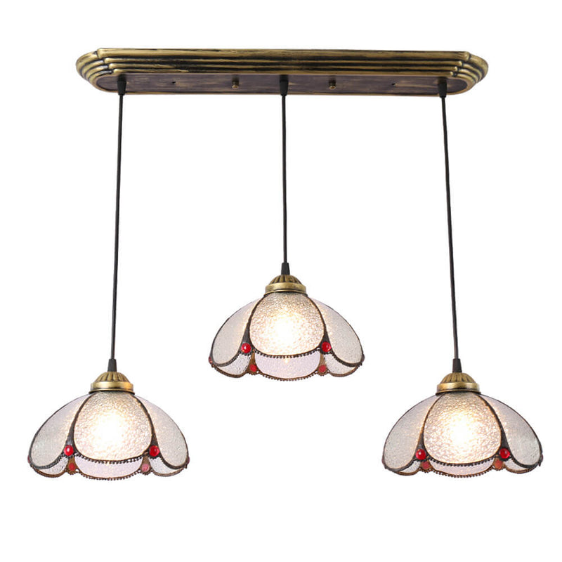 European Rustic Colorful Tiffany 3-Light Island Light Chandelier