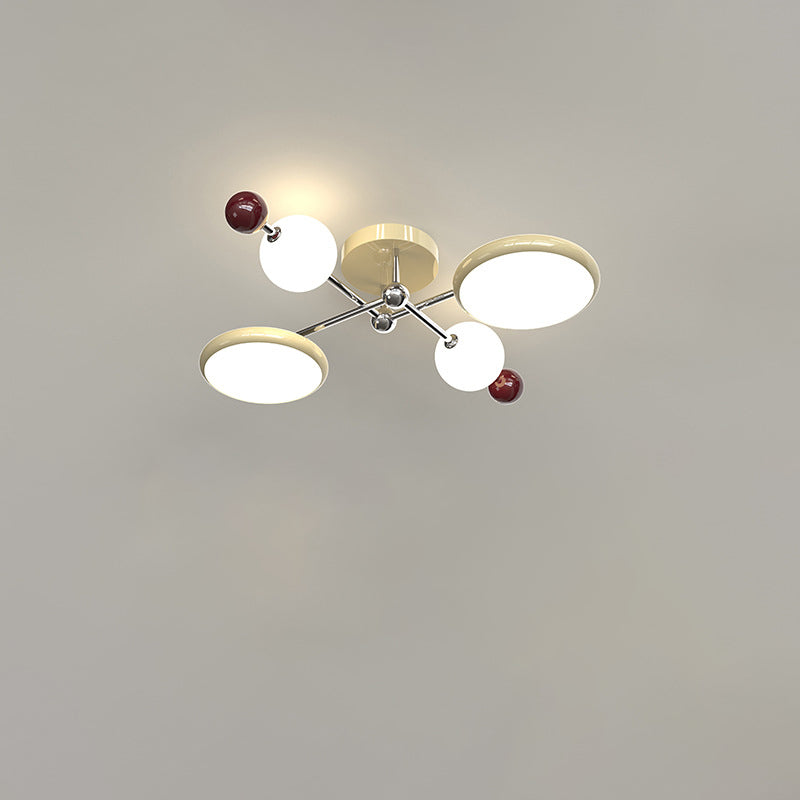 Contemporary Scandinavian Macaron Iron Circle PE LED Semi-Flush Mount Ceiling Light For Living Room