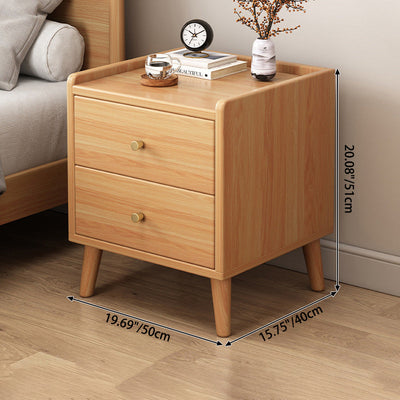 Traditional Chinese Rectangular Wood Density Panel Nightstand 2-Drawer For Bedroom