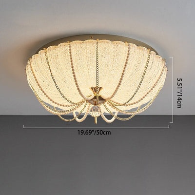 Modern Art Deco Pumpkin Half Round Iron Crystal LED Flush Mount Ceiling Light For Bedroom