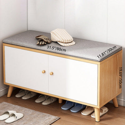 Contemporary Scandinavian Cotton Linen Solid Wood Shoe Storage 2-Cabinet For Entryways