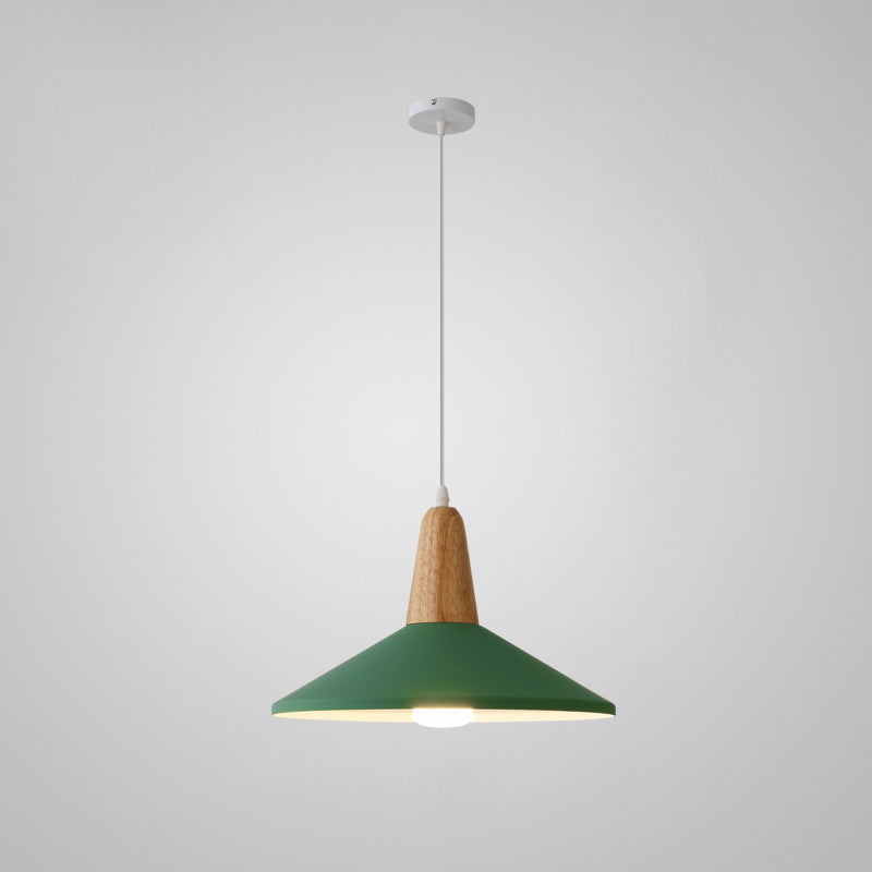 Luminaire suspendu à 1 lumière en bois et aluminium de couleur unie macaron minimaliste nordique 